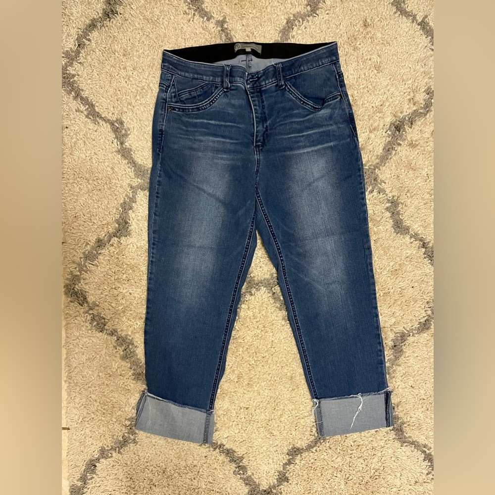 Size 14 Wit & Wisdom Raw Hem Embellished Pocket Girlfriend Jeans